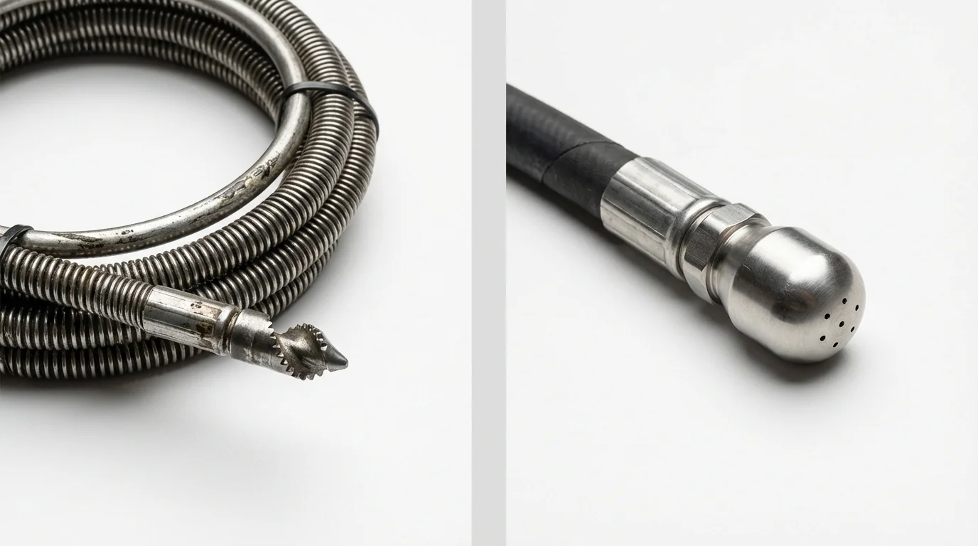 Drain snake cable and hydro jetting nozzle used for drain cleaning in Frankfort, OH