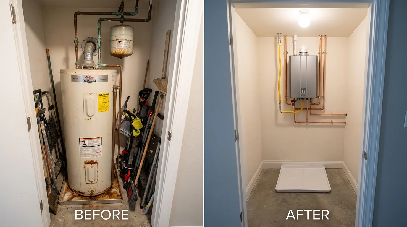 Tank water heater versus wall-mounted tankless unit comparison for Frankfort, OH homeowners