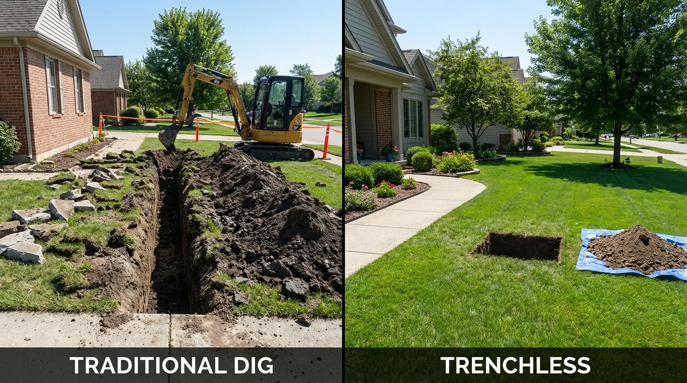 Trenchless sewer repair with minimal yard damage versus traditional excavation in Frankfort, OH